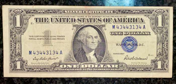 U S A 1 DOLLAR SILVER CERTIFICATE 1957 GOOD CONDITION