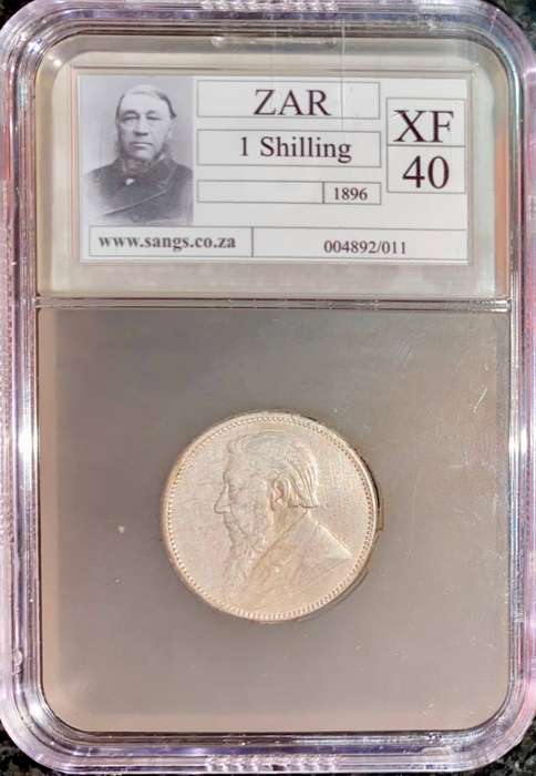 Z.A.R Graded 1896 - Silver 1 shilling XF40 Paul Kruger SANGS