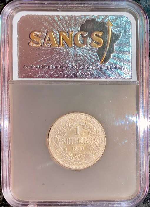 Z.A.R Graded 1896 - Silver 1 shilling XF40 Paul Kruger SANGS