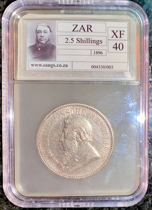 Z.A.R Graded 1896 - Silver 2 1/2 shilling XF40 Paul Kruger SANGS