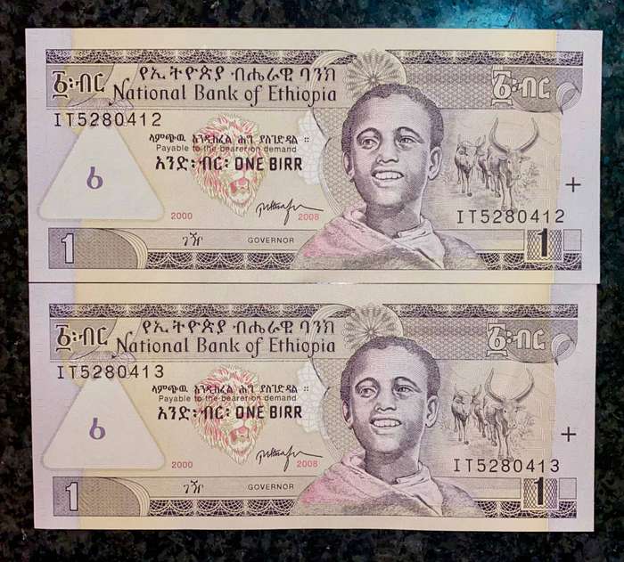 Ethiopia 1 birr in seq IT5280412-413 unc 2000 (1 bid takes all)