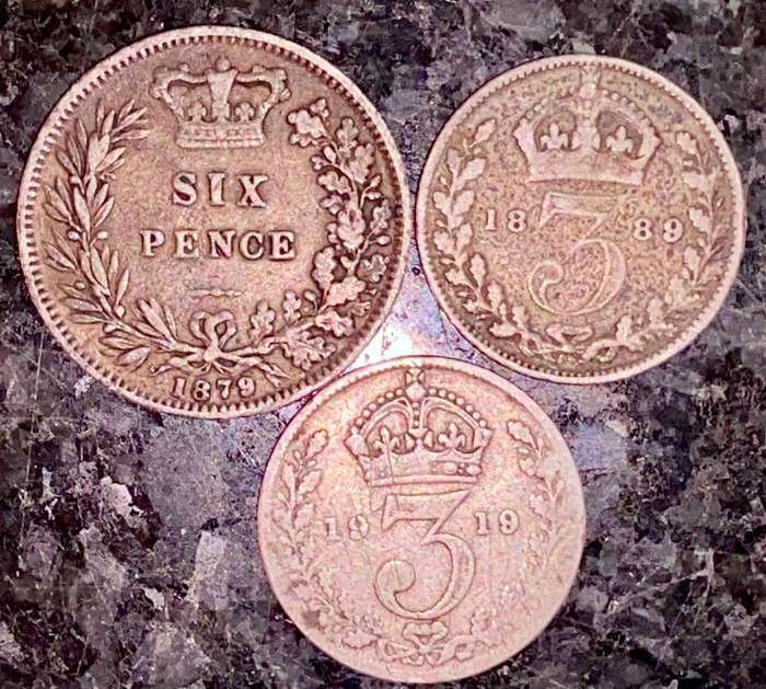 Great Britain Silver set 6 pence 1879 - 3 pence 1889 & 1919 (1 bid takes all)