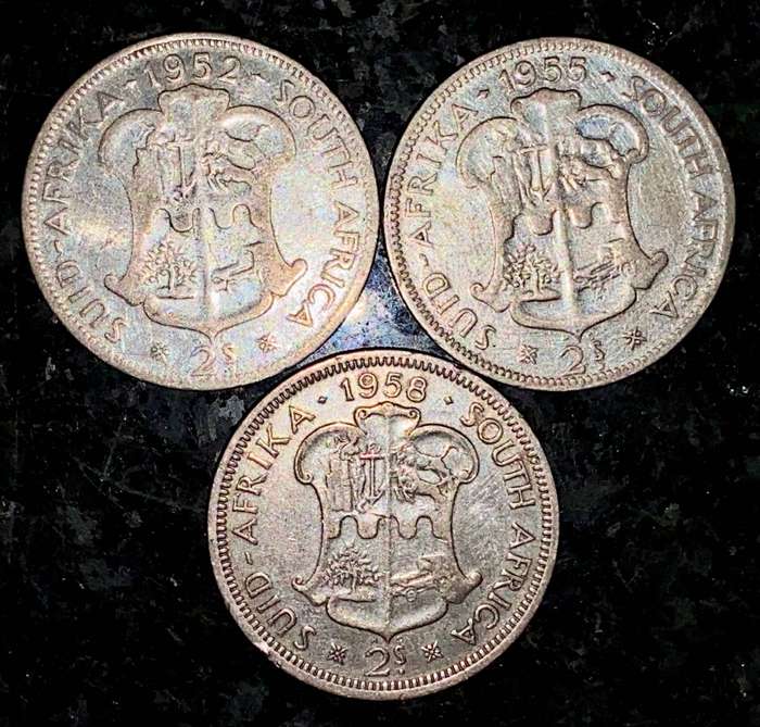 SA Union Silver set 2 shilling 1958 - 1955 & 1952 (1 bid takes all)