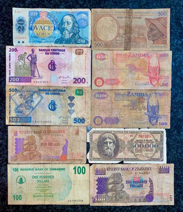 International lot - Greece - Central Africa - Czechoslovakia + more  (1 bid takes all 10 banknotes)