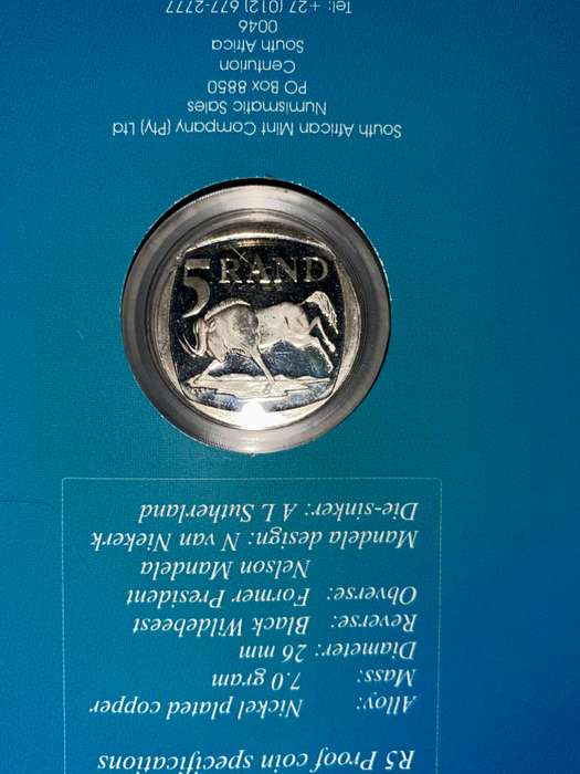 COMPLETE SET COMMEMORATIVE R5 COINS 1994 TO 2021--7 GRADED COIN MS66 -MS62 + PROOF LIKE 2000 MANDELA