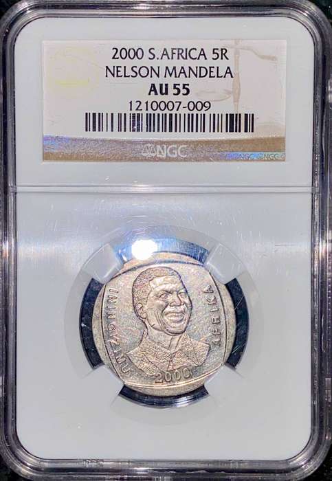 South Africa. Graded commemorative R5  Smiling Mandela 2000 SANGS