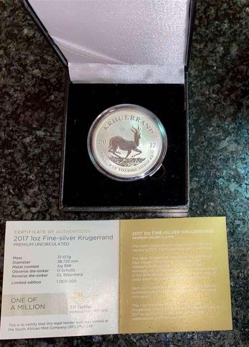 South Africa 1oz Silver Krugerrand Collection - Premium UNC 2017 to 2024 most boxed all in capsules