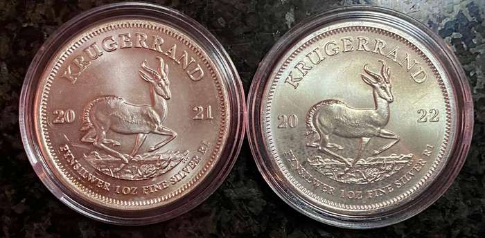South Africa 1oz Silver Krugerrand Collection - Premium UNC 2017 to 2024 most boxed all in capsules