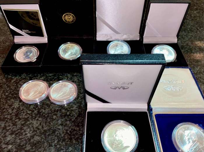 South Africa 1oz Silver Krugerrand Collection - Premium UNC 2017 to 2024 most boxed all in capsules
