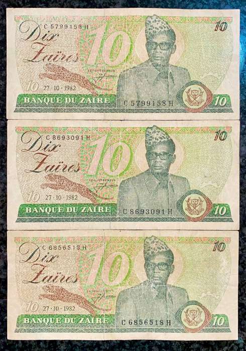 Zaire Set 10 Zaires 27-10-1982 (bid per note)