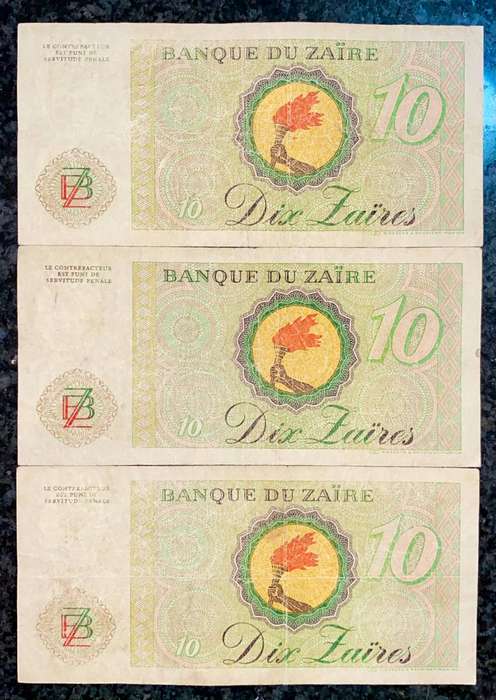 Zaire Set 10 Zaires 27-10-1982 (bid per note)