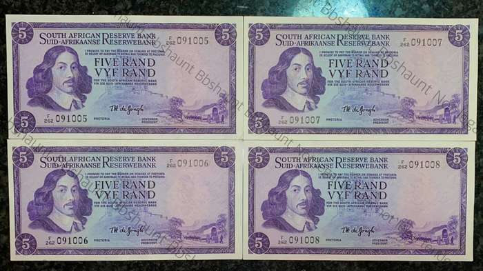 Tw De Jongh. R5 in sequence F262 /091005-008 unc 3rd issue 1975 (1 bid takes all)