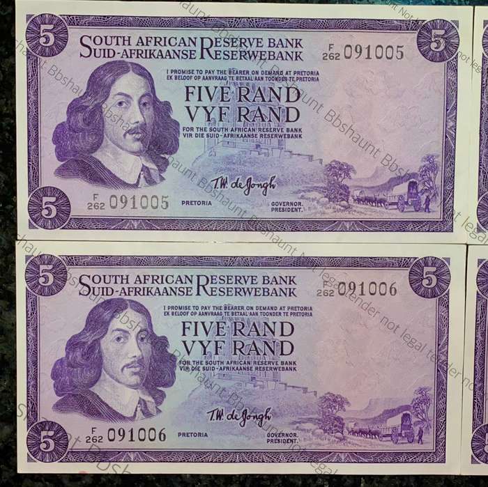 Tw De Jongh. R5 in sequence F262 /091005-008 unc 3rd issue 1975 (1 bid takes all)