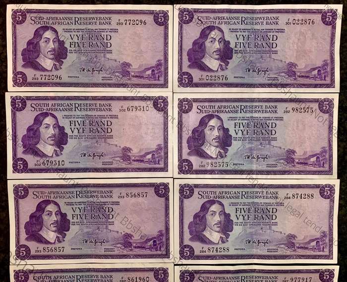 Tw De Jongh. R5 Van Riebeeck wtm 3rd issue 1975 (bid per note) good condition