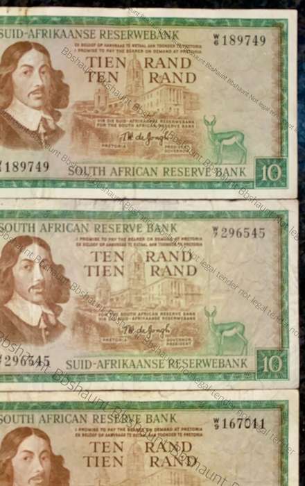 REPLACEMENT NOTES SET TW DE JONGH R10 -- W6 - W7 & W9 -- SPRINGBUCK WTM 1ST ISSUE 1967