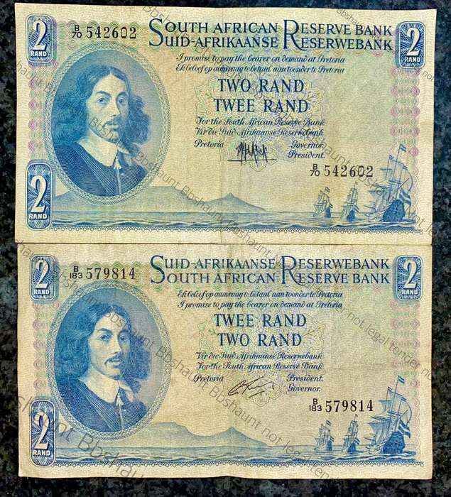 SET OF R2 BOTH GOVERNOR'S MH DE KOCK 1961 & G RISSIK 1962 ( 1 BID TAKES ALL)