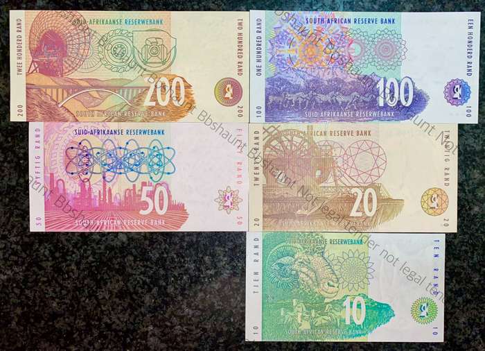 COMPLETE SET TT MBOWENI R200 TO R10 -- 1ST ISSUE 2000 UNC ANIMALS WTM (1 BID TAKES ALL)