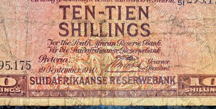 J Postmus. 10 shillings 19th September 1940 -- AE51 /295.175