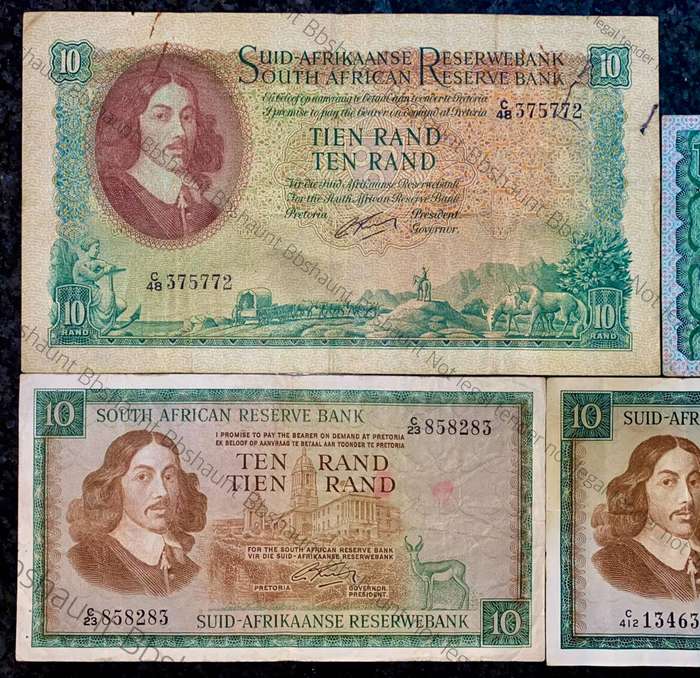 Set of R10 G Rissik 1st & 2nd issue 1962/66 - TW De Jongh 1975 & GPC De Kock 1981 (1 bid takes all)