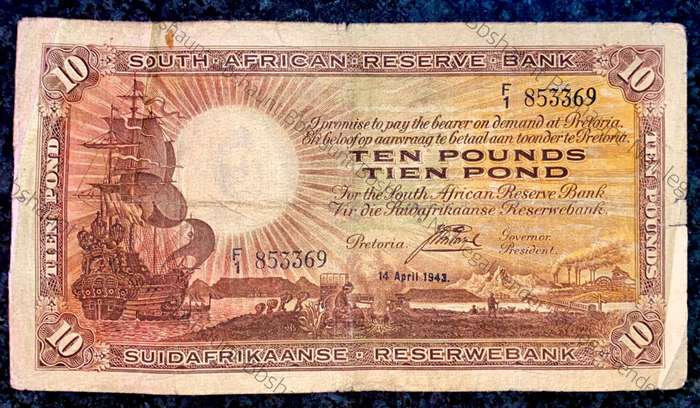 J Postmus 10 pound F1 - 14th April 1943 only issue