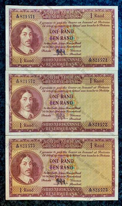Mh De Kock R1 in sequence A28 /821571-573 aunc 1st issue 1961 (1 bid takes all)