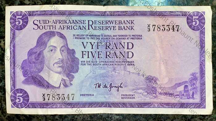 REPLACEMENT NOTE TW DE JONGH R5 -- X3 -- 1967 A/E 1ST ISSUE SPRINGBUCK WTM
