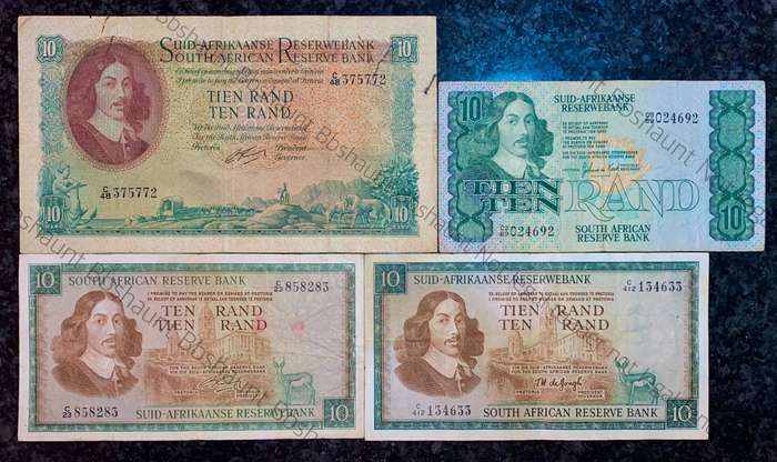 Set of R10 G Rissik 1st & 2nd issue 1962/66 - TW De Jongh 1975 & GPC De Kock 1981 (1 bid takes all)