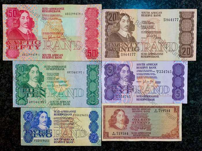 Complete Set GPC De Kock & Decimals R50 TO R2 - 1980s (R1 de Jongh 1975) (1 bid takes all)