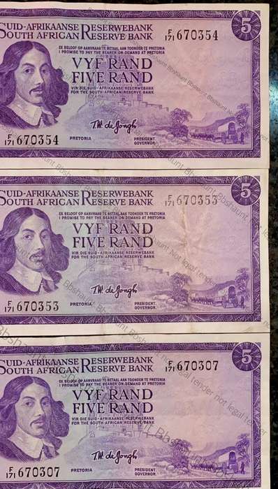 TW De Jongh R5 in seq F171 /670353-354 & 307 Springbuck wtm 1st issue 1967(1 bid takes all)
