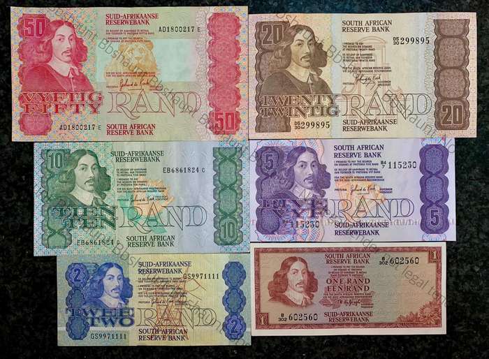 Complete Set GPC De Kock & decimals R50 TO R2 - 1980s (R1 de Jongh 1975) (1 bid takes all)