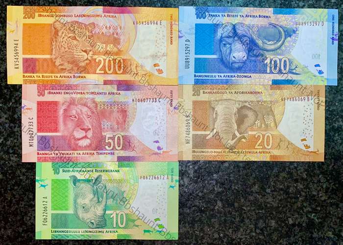 COMPLETE SET L KGANYAGO R200 TO R10 - FIRST ISSUE 2018 UNC-AUNC MANDELA WTM