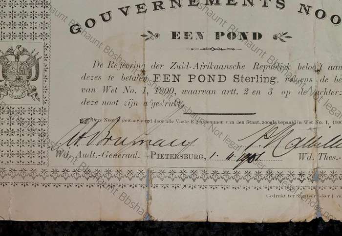 Z.A.R Pietersburg 1 pound Governments Noot 01-04-1901 No 53749A