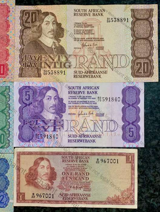COMPLETE SET OF GPC DE KOCK & DECIMALS R50 TO R2 - 1980s (R1 TW DE JONGH 1975) - (1 BID TAKES ALL)