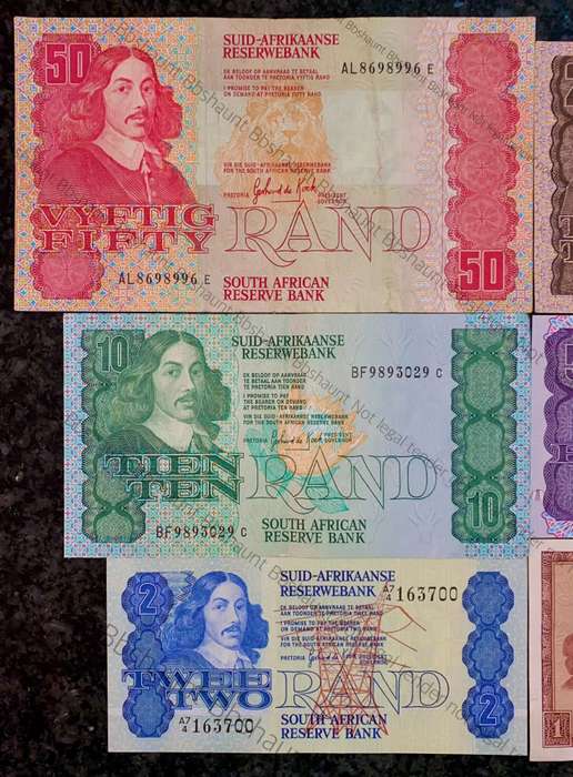 Complete Set GPC De Kock & decimals R50 TO (R2A  unc) 1980s (R1 de Jongh 1973) (1 bid takes all)