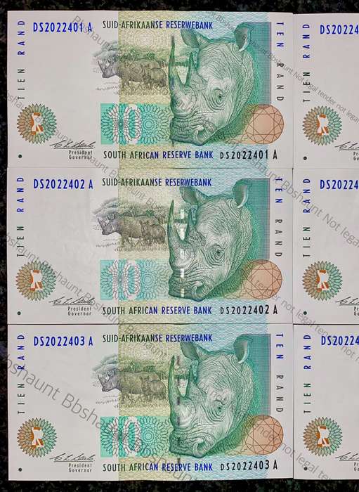 CL Stals. R10 -- in sequence DS2022401-406 Elephant wtm 2nd issue 1993 unc-aunc (1 bid takes all)