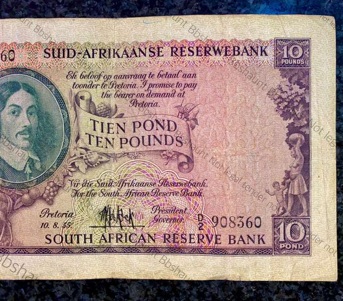 Mh De Kock. 10 pound Pretoria 10-8-1955 - D2