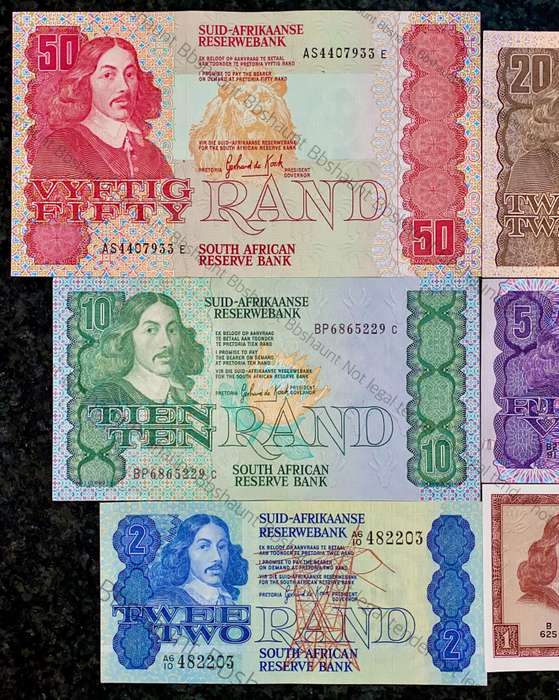 COMPLETE SET OF GPC DE KOCK & DECIMALS UNC-EF R50 TO R2 - 1980s(R1 TW DE JONGH 1975)1 BID TAKES AL