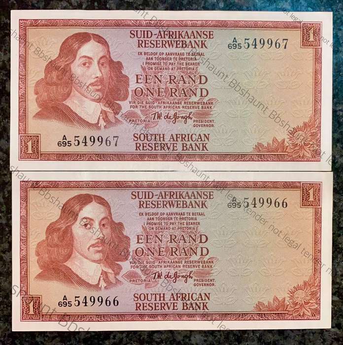 TW De Jongh. R1 in sequence A695 /549966-967 unc 1st issue 1967 (1 bid takes all)