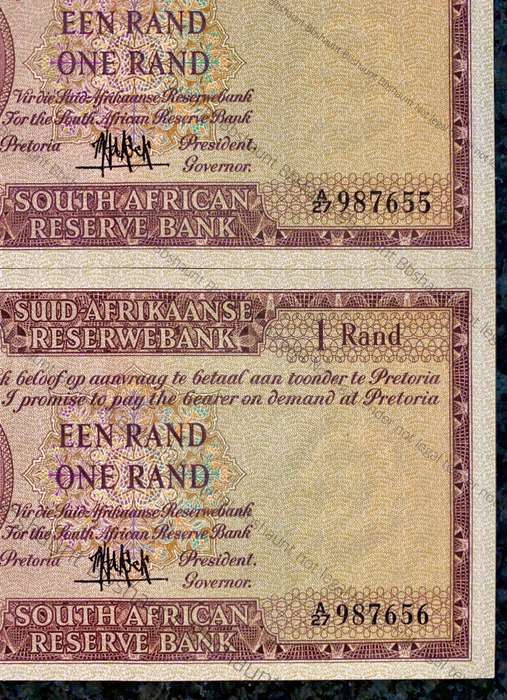 MH DE KOCK R1 IN SEQUENCE A27 /987656-655 A/E 4TH ISSUE 1961 VAN RIEBEECK WTM AUNC (1 BID TAKES AL