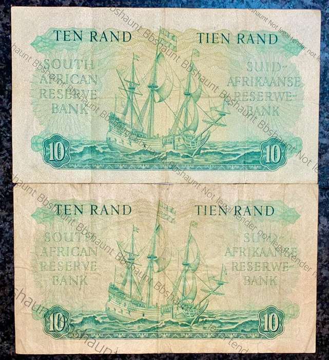 SET OF R10 NOTES BOTH GOVERNORS MH DE KOCK 1961 & G RISSIK 1962(1 BID TAKES ALL)