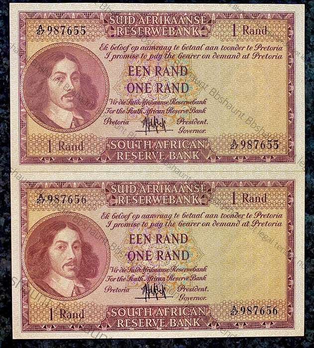 MH DE KOCK R1 IN SEQUENCE A27 /987656-655 A/E 4TH ISSUE 1961 VAN RIEBEECK WTM AUNC (1 BID TAKES AL
