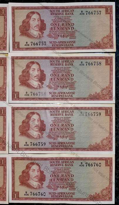 TW De Jongh. R1 in sequence B406 /766753-760 unc-aunc 3rd issue 1975 (1 bid takes all )