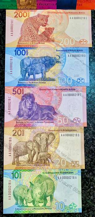 L KGANYAGO AA VERY LOW MATCHING NUMBERS -- AA0000218 --2023 UNC IN ORIGINAL S A RESERVE BANK FOLDER