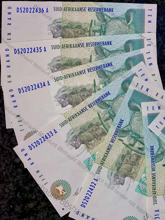 CL Stals. R10 -- in sequence DS2022427-436 rhino wtm 2nd issue 1993 unc-aunc (bid per note)