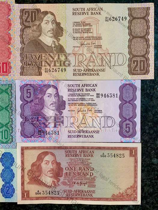 Complete Set GPC De Kock & Decimals R50 TO R2 - 1980s (R1 de Jongh 1975) (1 bid takes all)