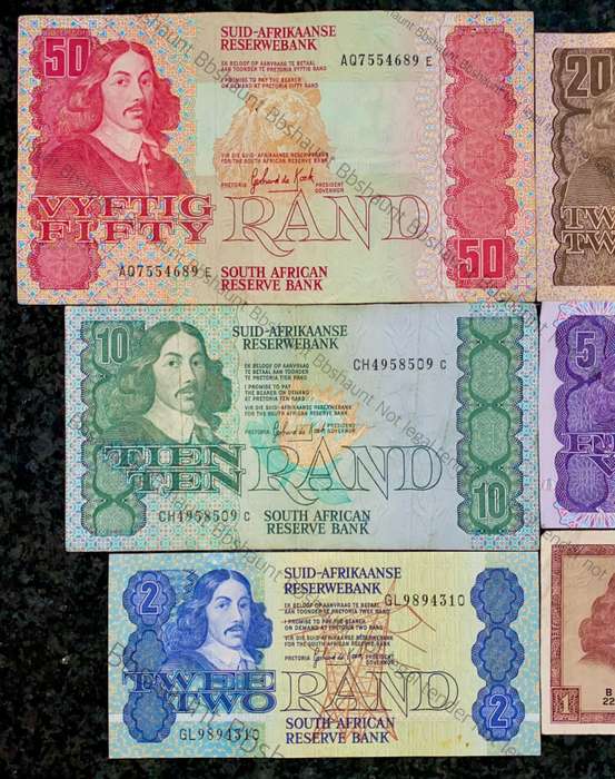 COMPLETE SET OF GPC DE KOCK & DECIMALS R50 TO R2 - 1980s (R1 TW DE JONGH 1975) - (1 BID TAKES ALL)