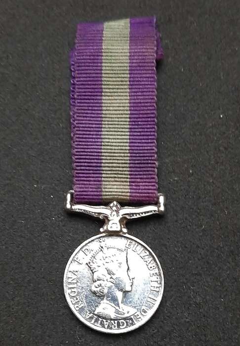 **RARE: British. 925 Silver QE II Miniature General Service Medal w/ Ribbon**