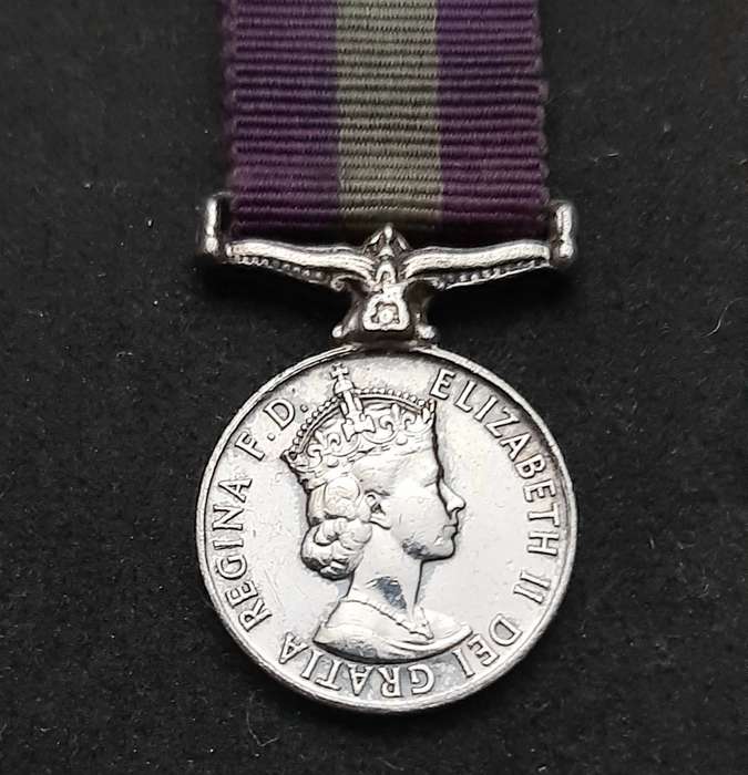 **RARE: British. 925 Silver QE II Miniature General Service Medal w/ Ribbon**