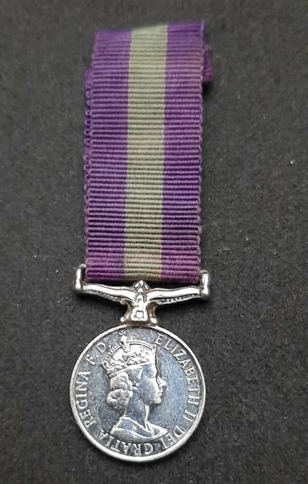 **RARE: British. 925 Silver QE II Miniature General Service Medal w/ Ribbon**