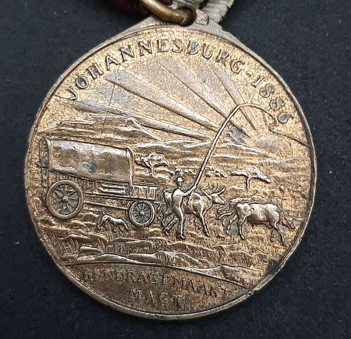 **1936 South Africa : Empire Exhibition Bronze Medallion w/ Silk Ribbon EF. (Pin Intact).**